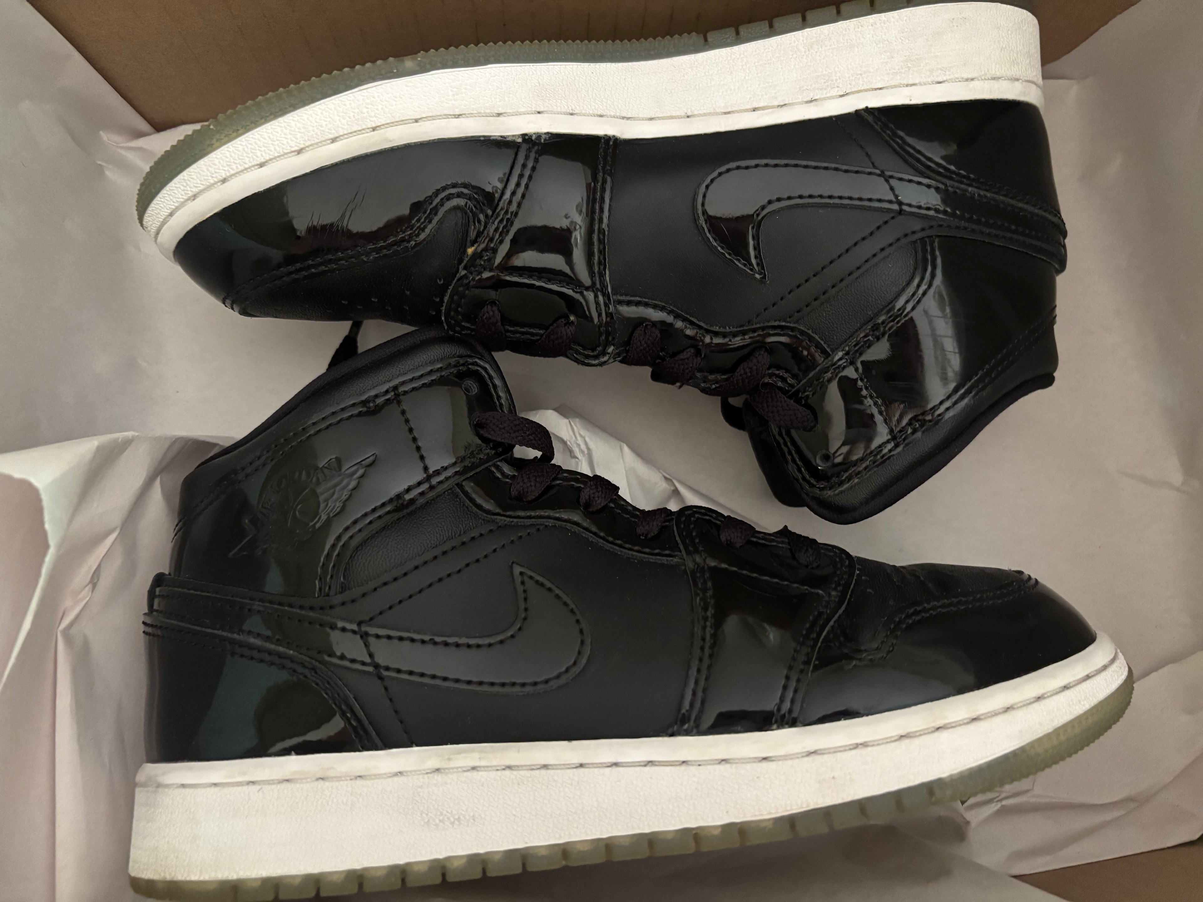 Jordan Mid-Top Patent Leather Sneaker in Black and White space jam