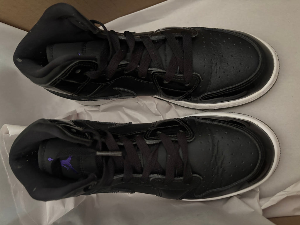 Jordan Mid-Top Patent Leather Sneaker in Black and White space jam
