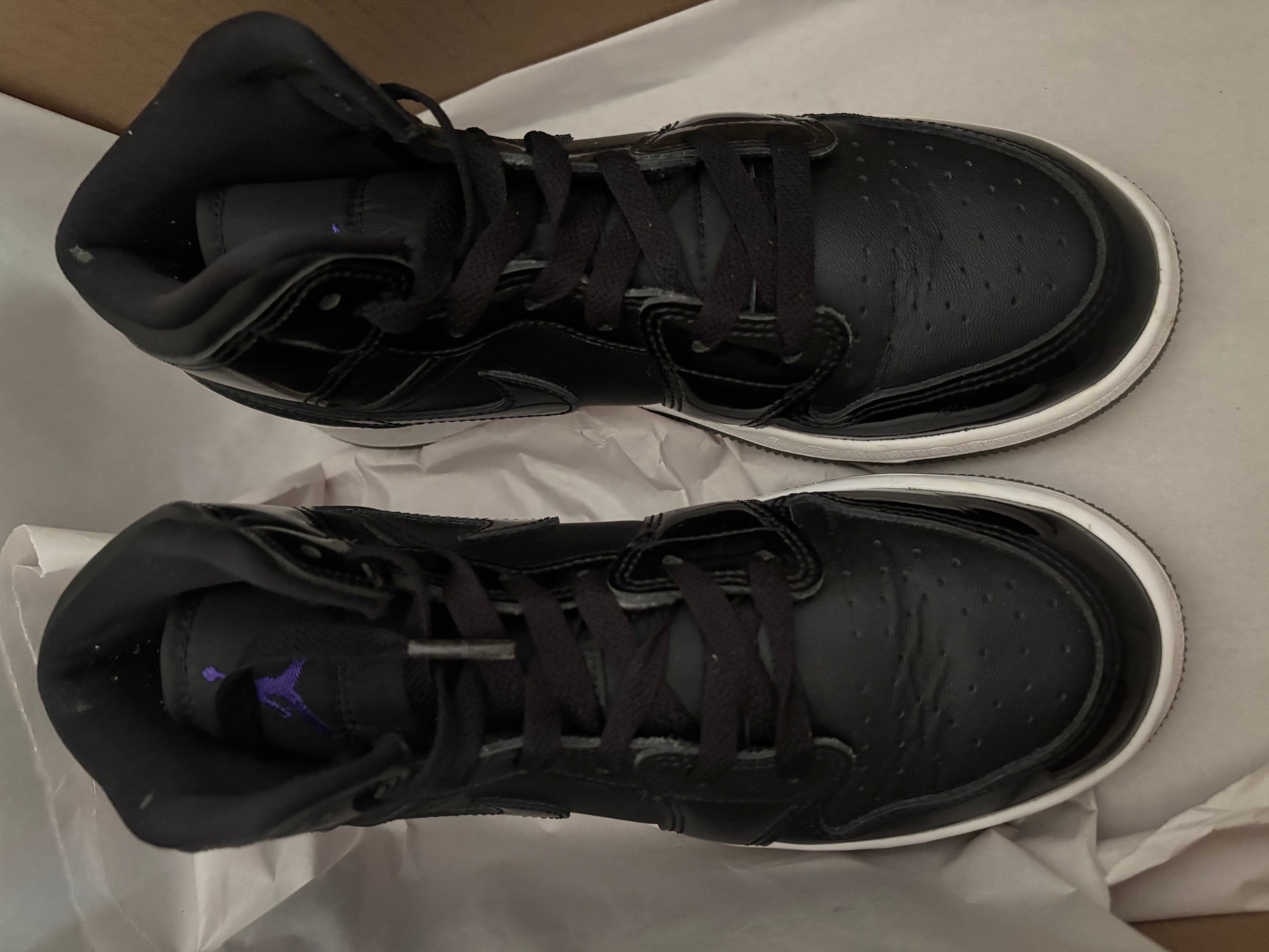 Jordan Mid-Top Patent Leather Sneaker in Black and White space jam