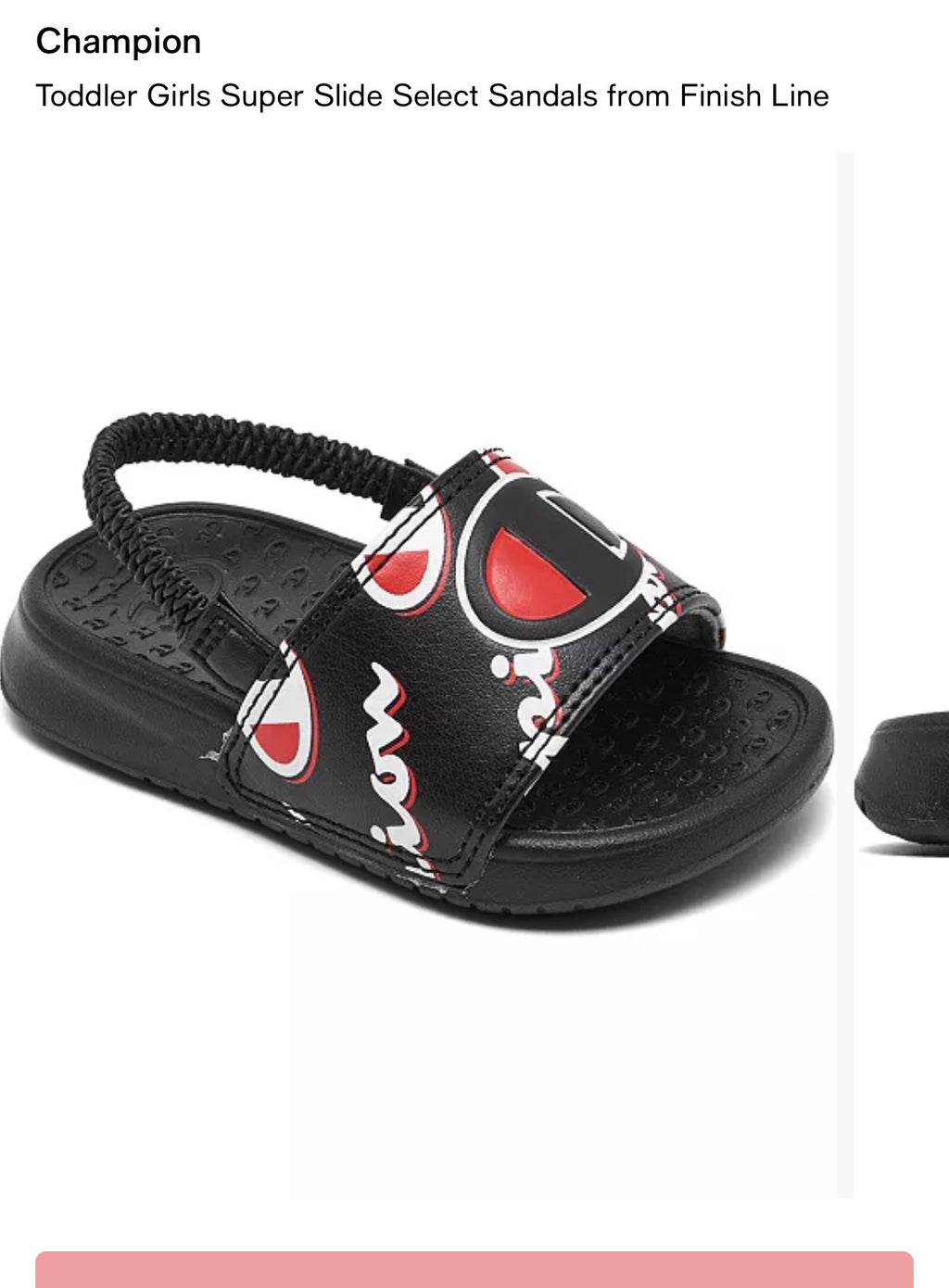 Champion Black and Red Toddler Slide Sandals with Back Strap