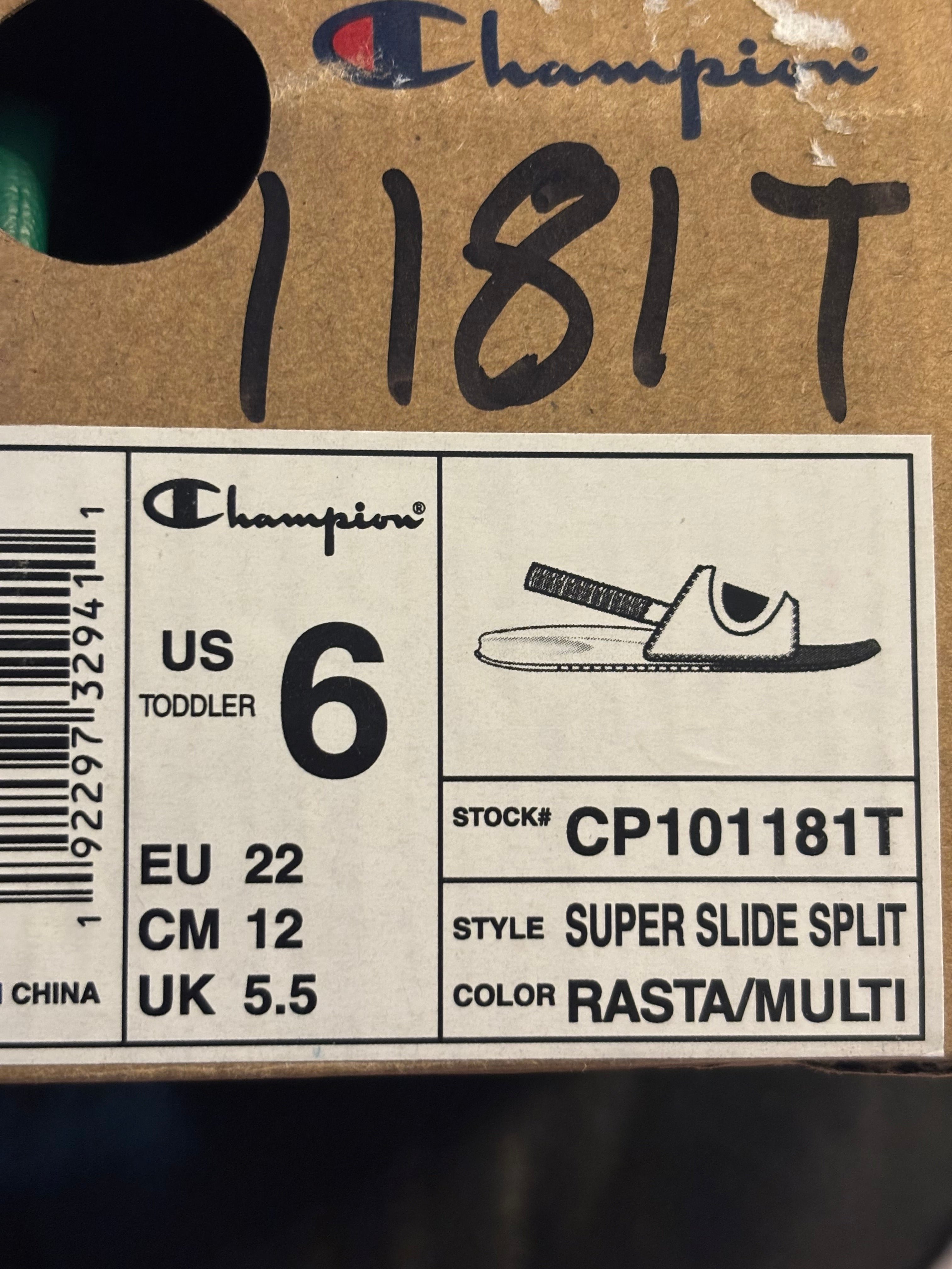 Champion Kids Rasta-Color Super Split Slides in Black, Red & Green