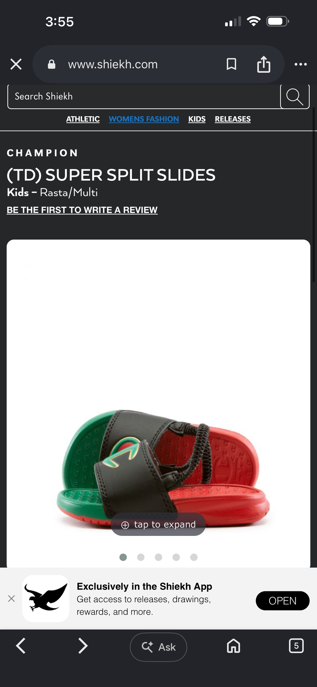 Champion Kids Rasta-Color Super Split Slides in Black, Red & Green