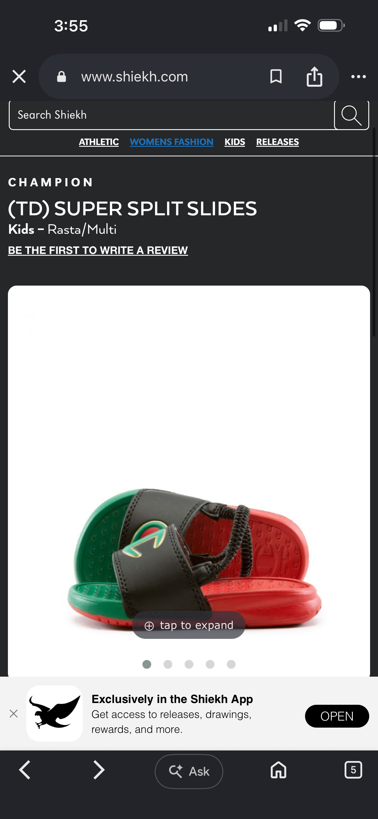 Champion Kids Rasta-Color Super Split Slides in Black, Red & Green