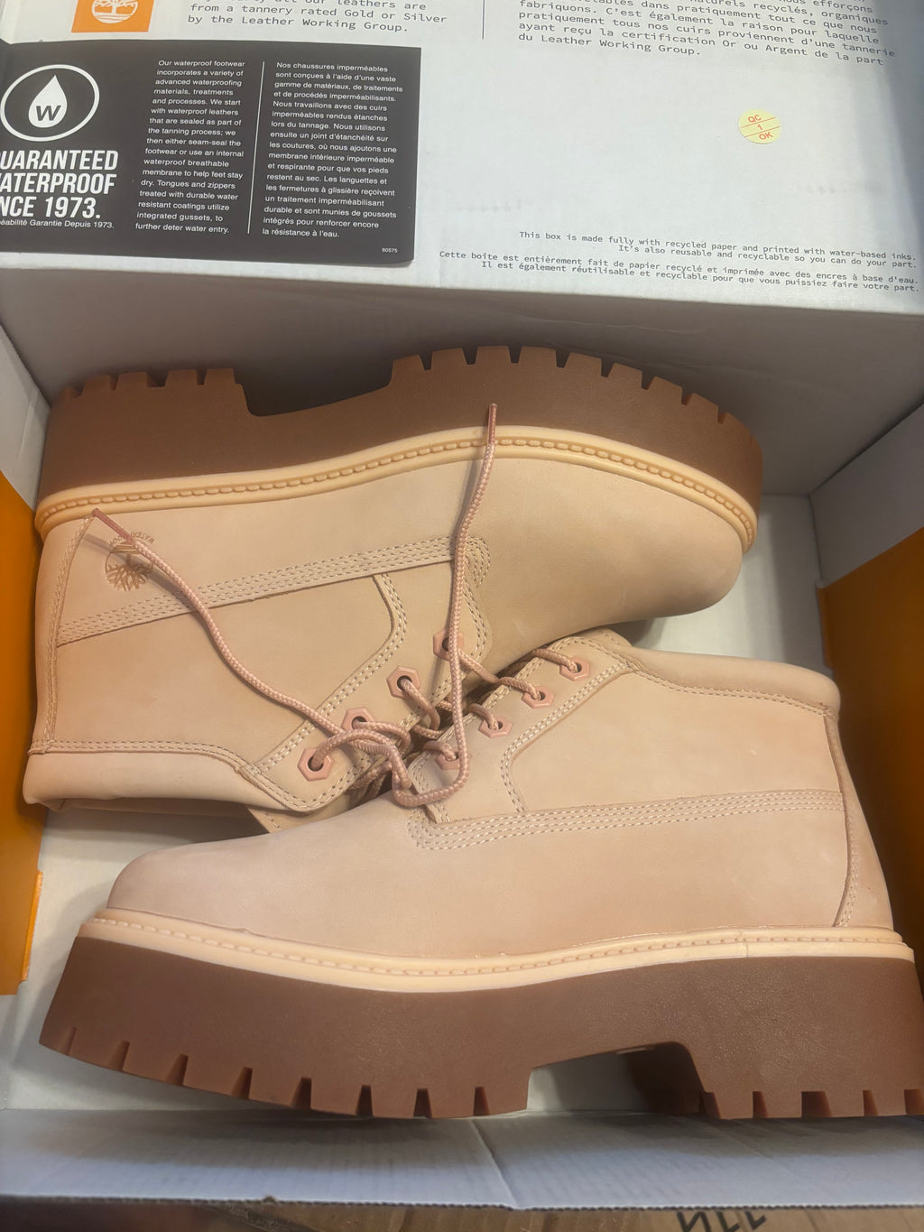 Timberland Women's Stone Street Waterproof Platform Chukka in light pink
