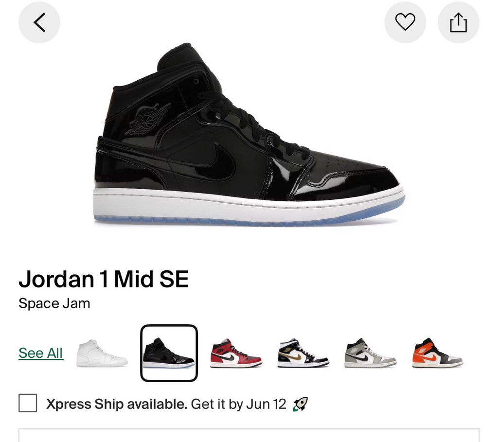 Jordan Mid-Top Patent Leather Sneaker in Black and White space jam