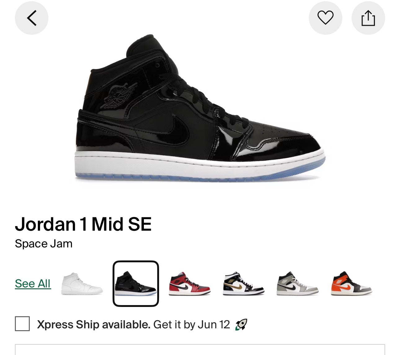 Jordan Mid-Top Patent Leather Sneaker in Black and White space jam