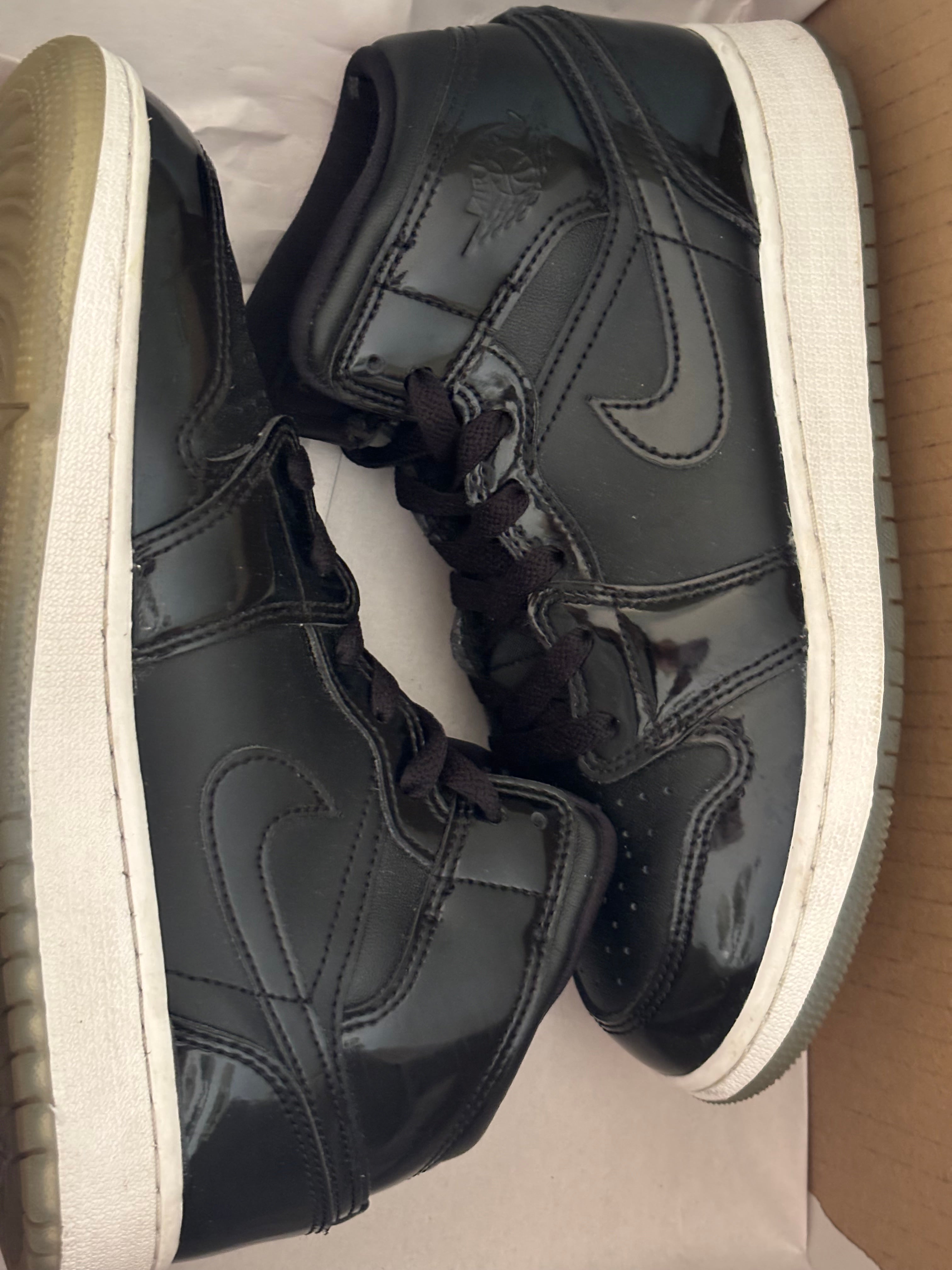 Jordan Mid-Top Patent Leather Sneaker in Black and White space jam