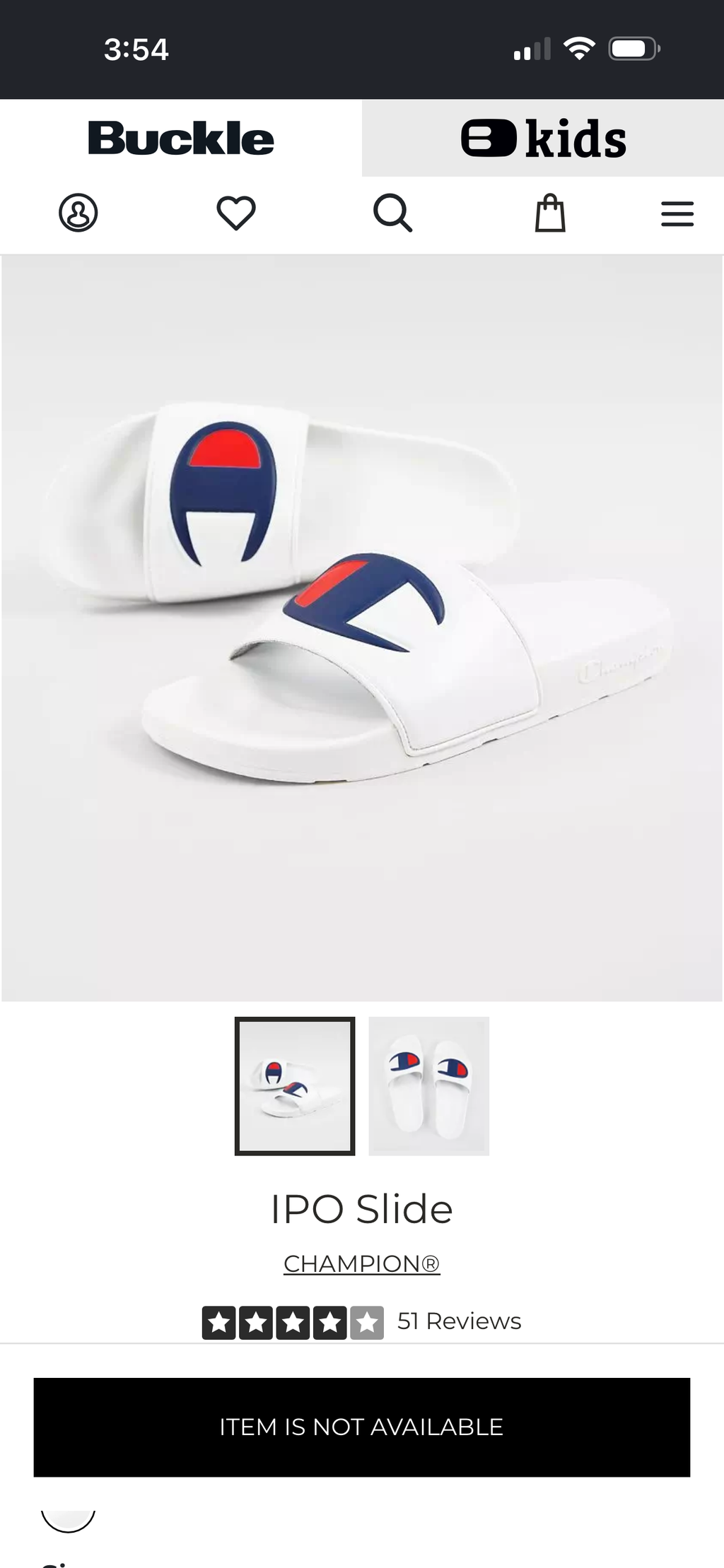 Champion White Slides with Navy & Red Logo Accent