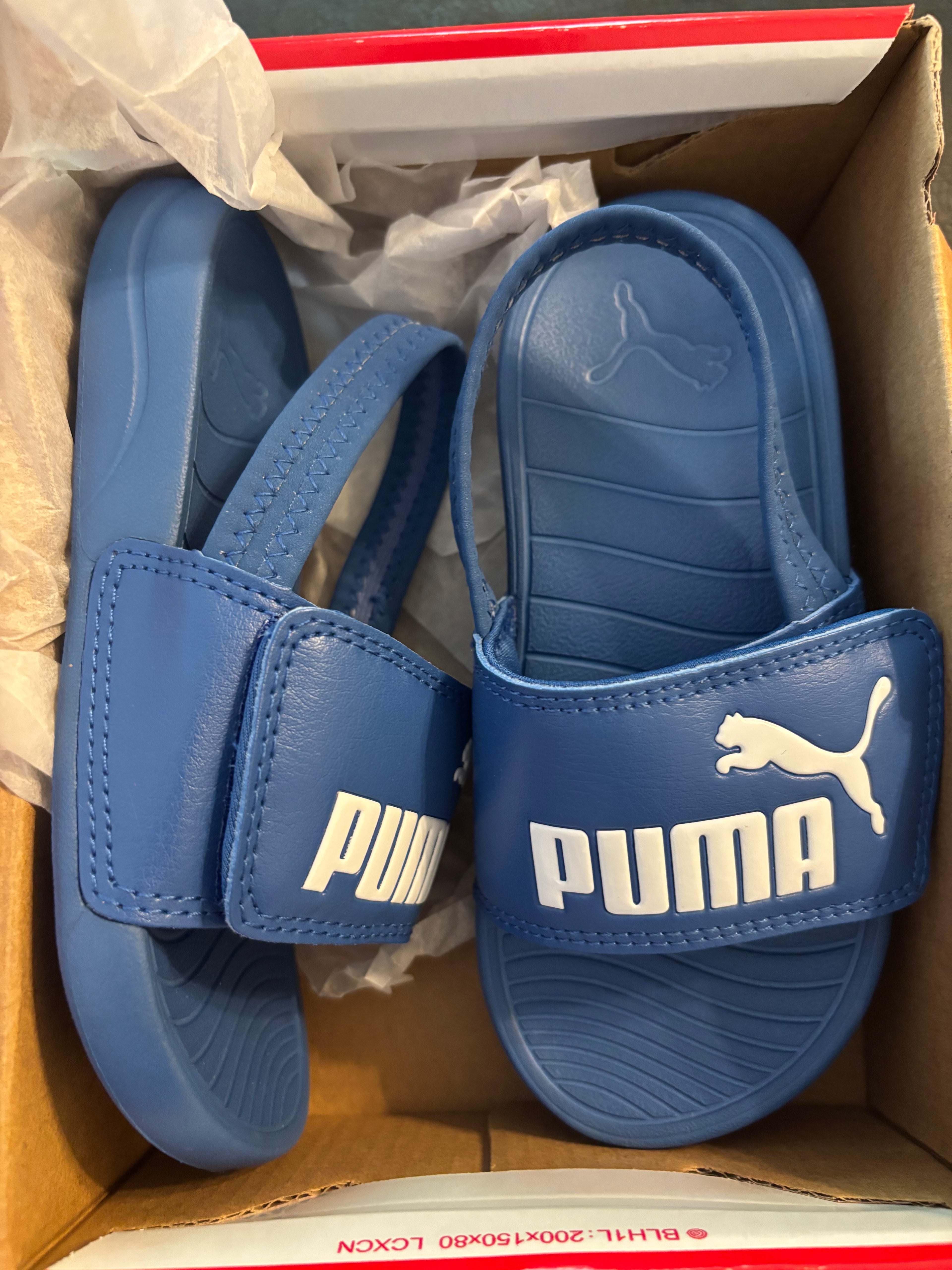 Puma Kids Blue Popcat Backstrap Slide Sandals