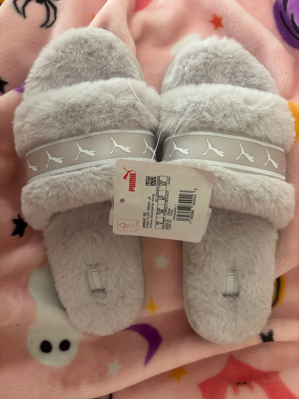 Puma Plush Furry Slide Sandals in Light Gray