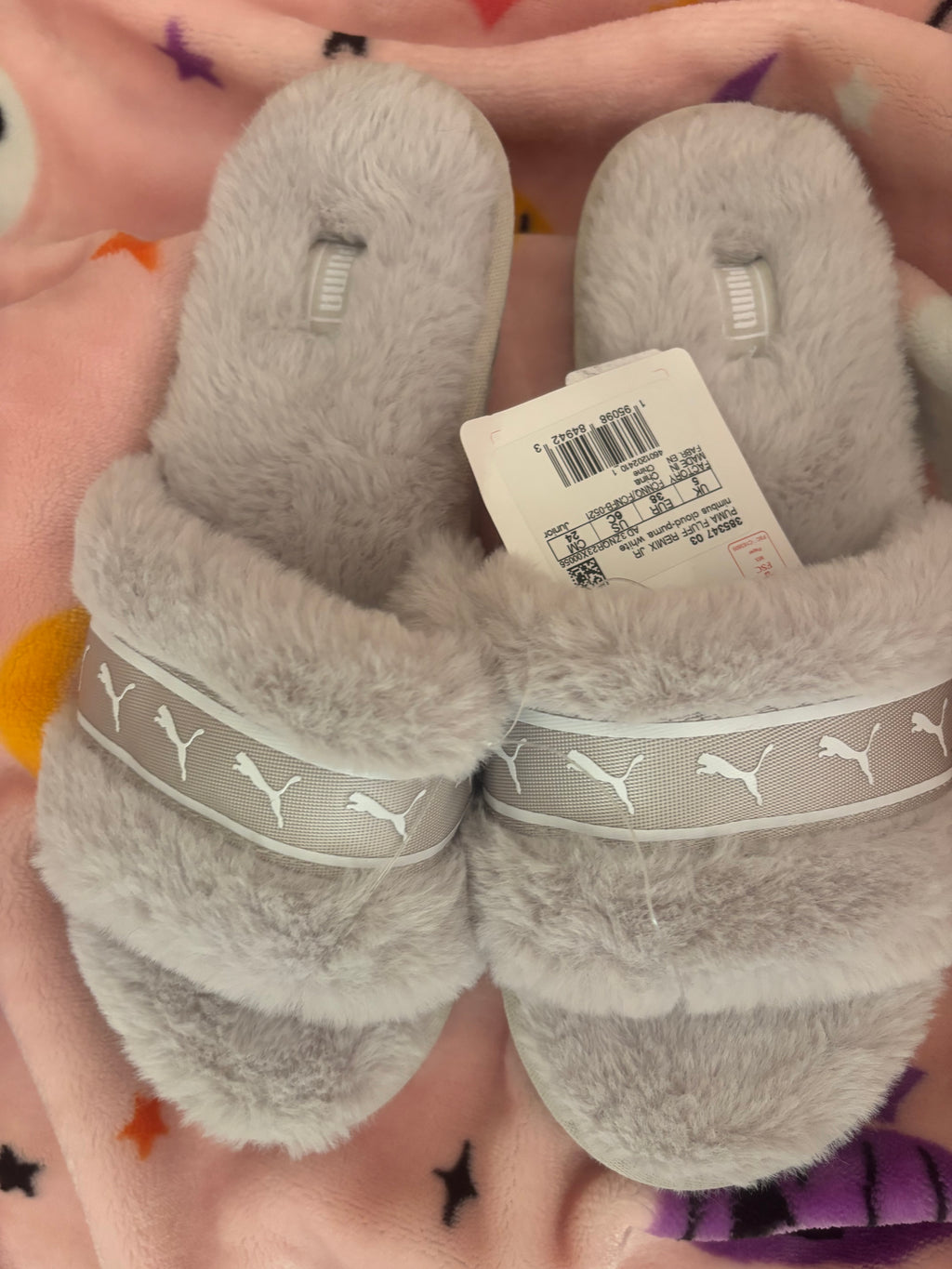 Puma Plush Furry Slide Sandals in Light Gray