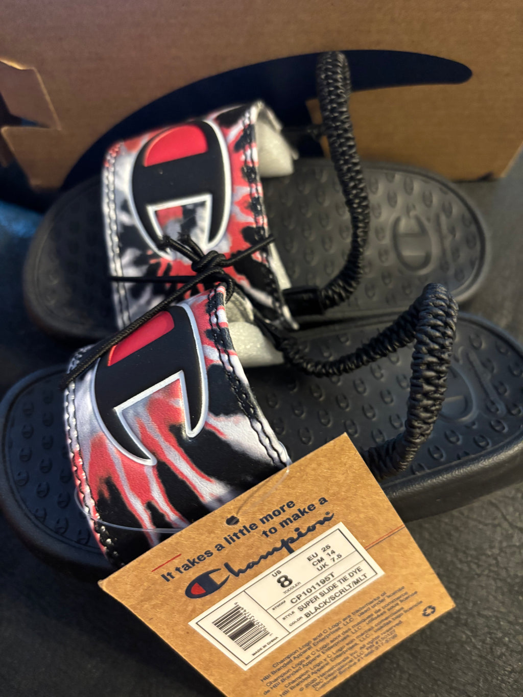 Champion Black and Red Toddler Slide Sandals with Back Strap