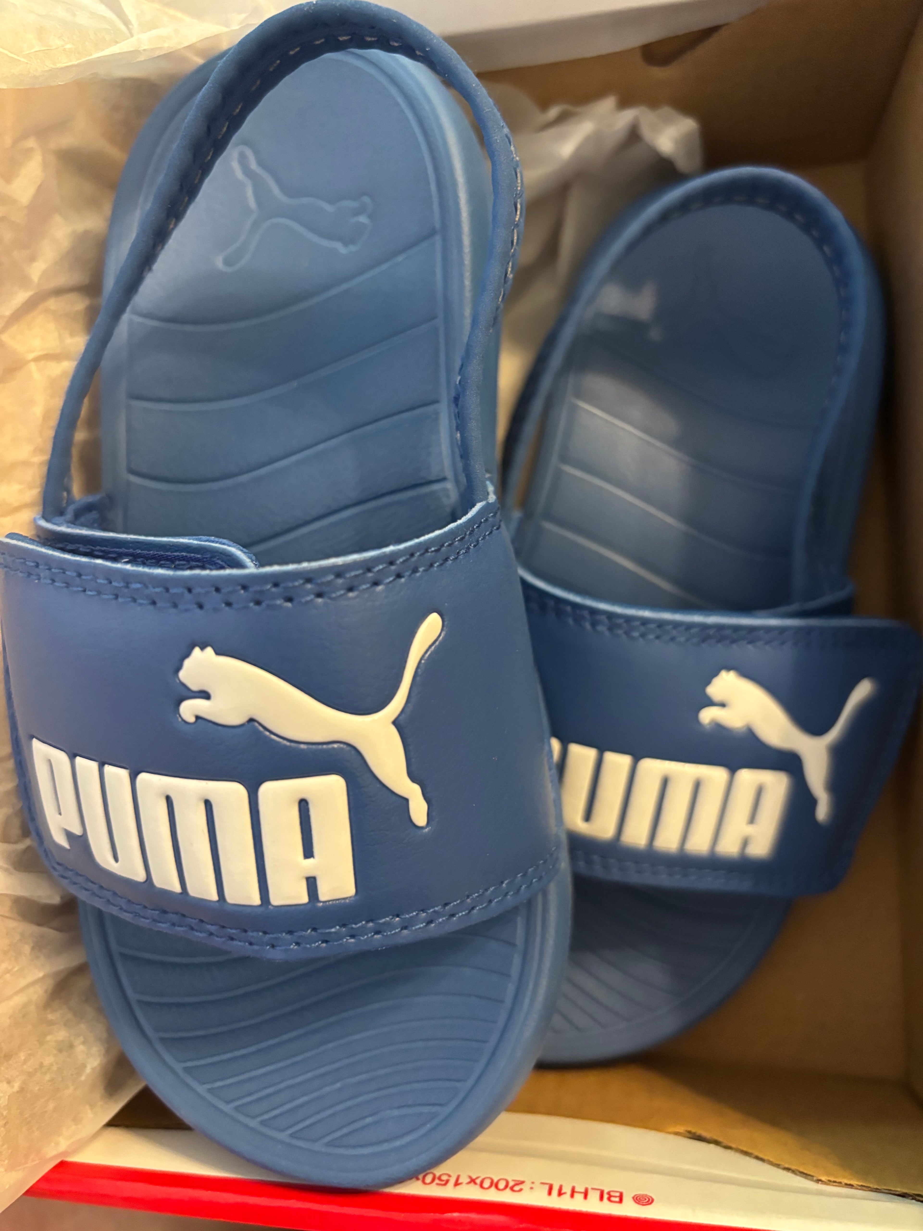 Puma Kids Blue Popcat Backstrap Slide Sandals