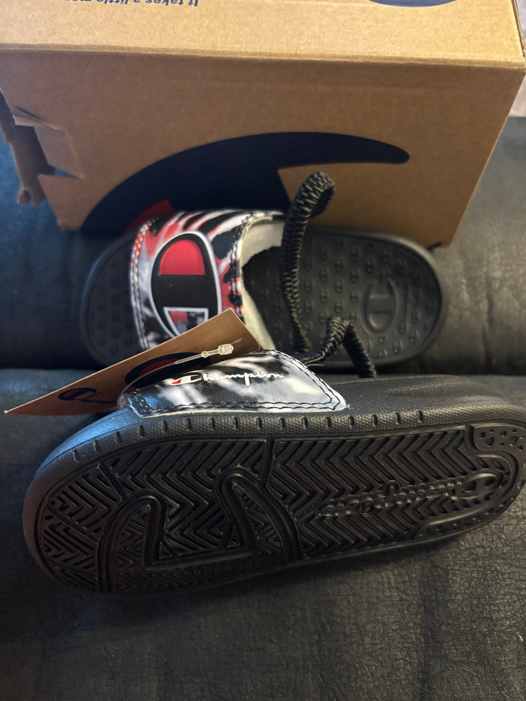 Champion Black and Red Toddler Slide Sandals with Back Strap
