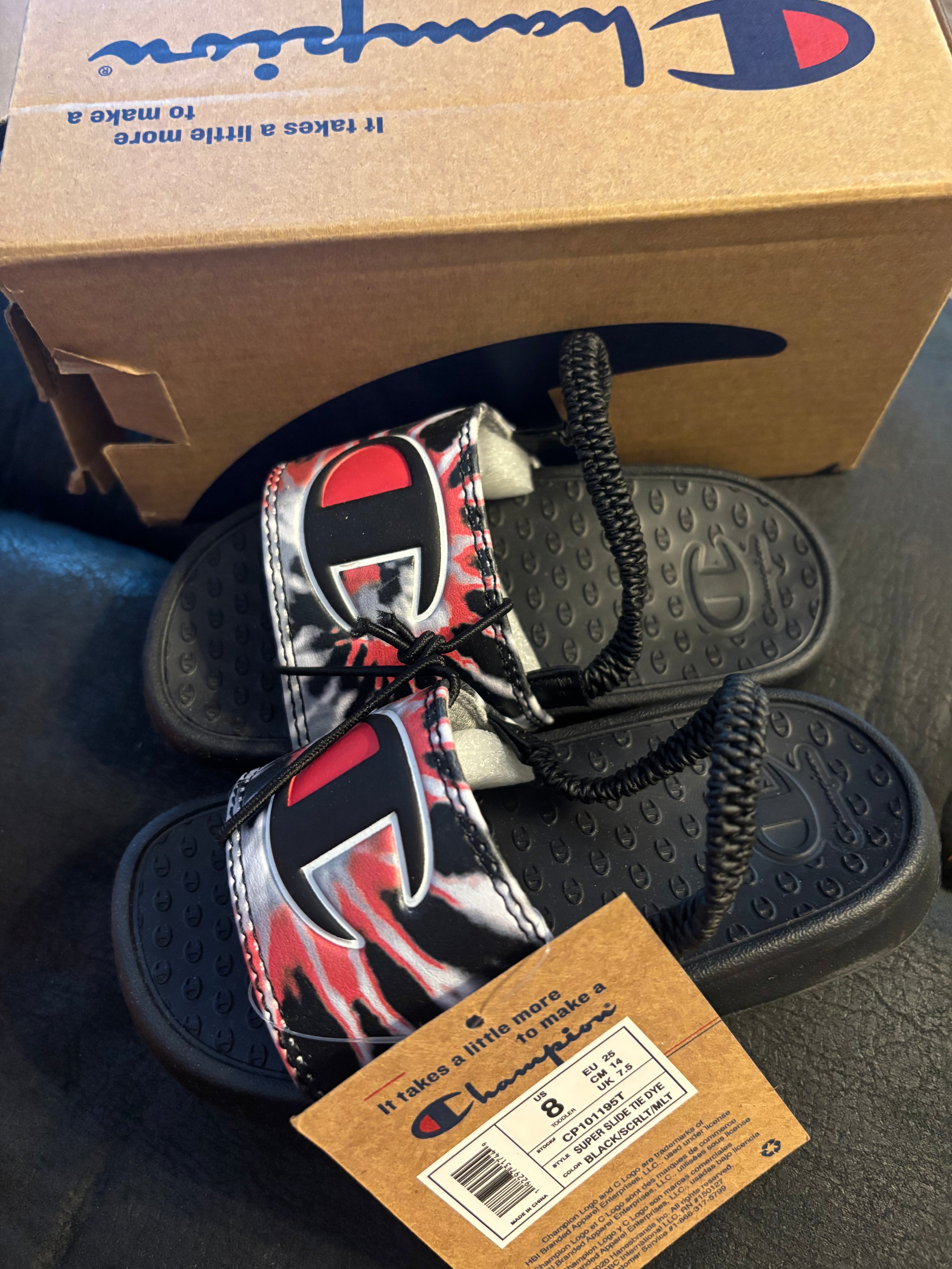 Champion Black and Red Toddler Slide Sandals with Back Strap